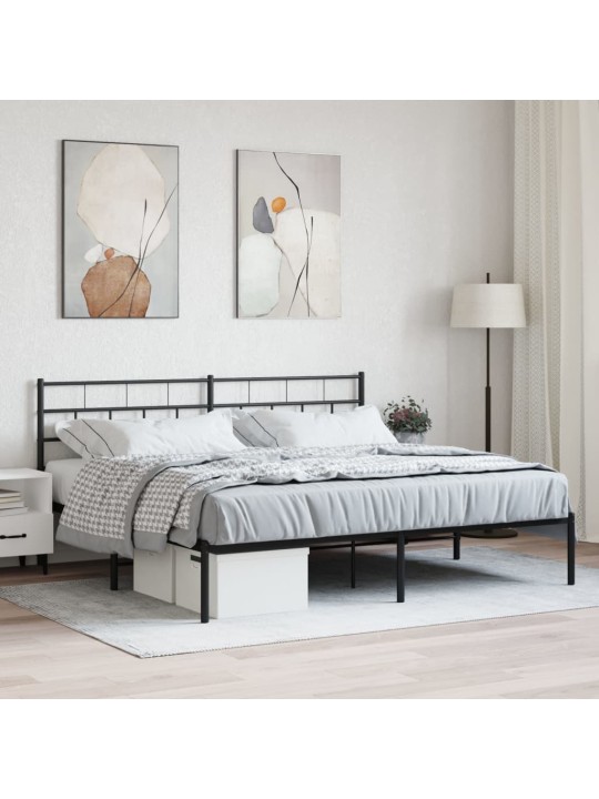 Gultas rāmis ar galvgali, melns metāls, 180x200 cm