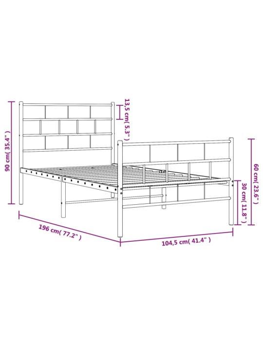 Gultas rāmis ar galvgali un kājgali, melns metāls, 100x190 cm