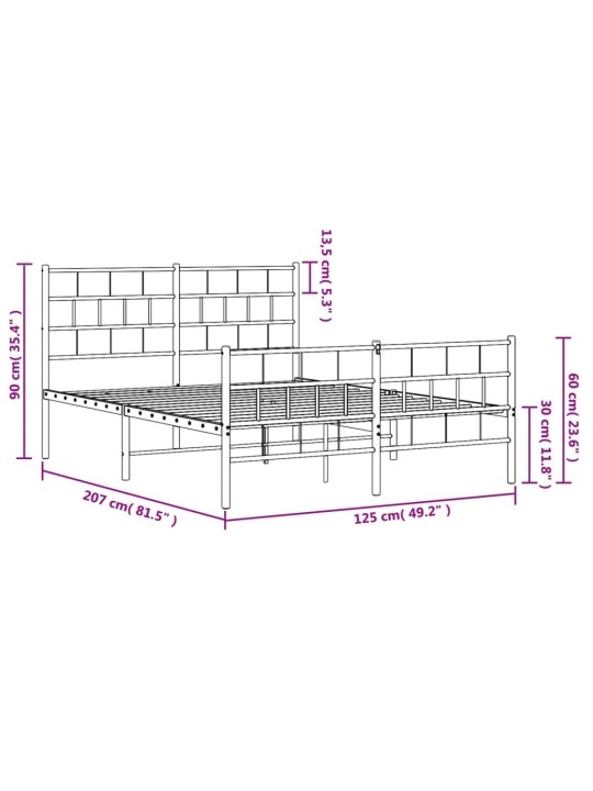Gultas rāmis ar galvgali un kājgali, melns metāls, 120x200 cm