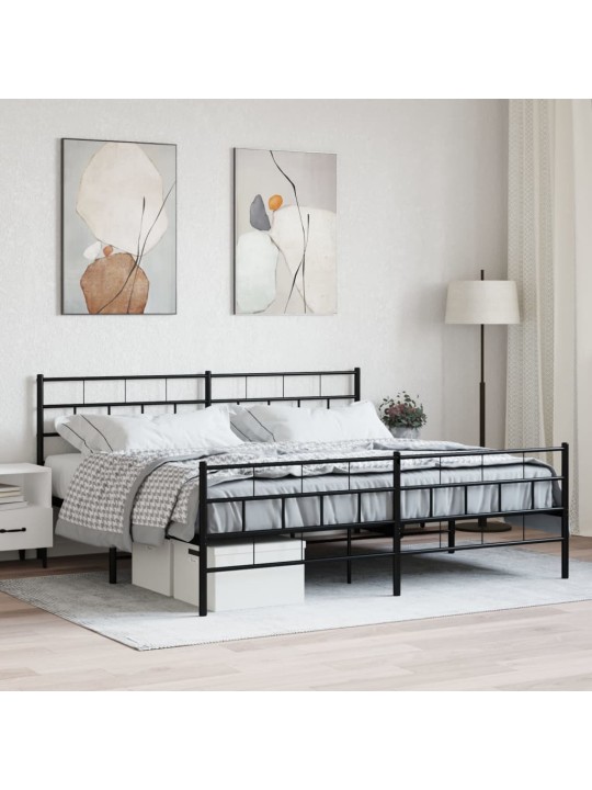 Gultas rāmis ar galvgali un kājgali, melns metāls, 200x200 cm