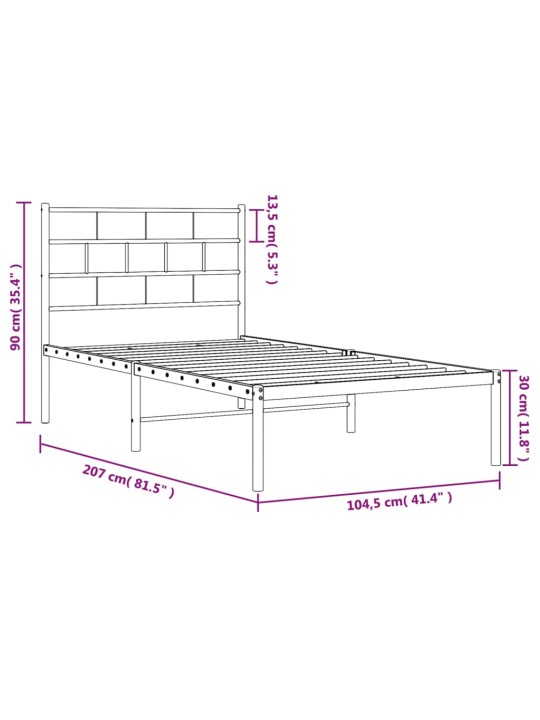 Gultas rāmis ar galvgali, balts metāls, 100x200 cm