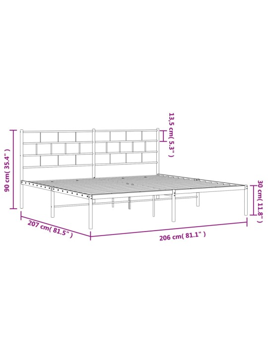 Gultas rāmis ar galvgali, balts metāls, 200x200 cm