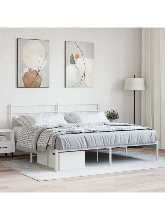 Gultas rāmis ar galvgali, balts metāls, 200x200 cm