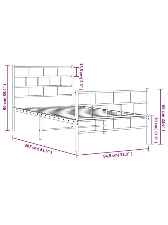 Gultas rāmis ar galvgali un kājgali, balts metāls, 80x200 cm