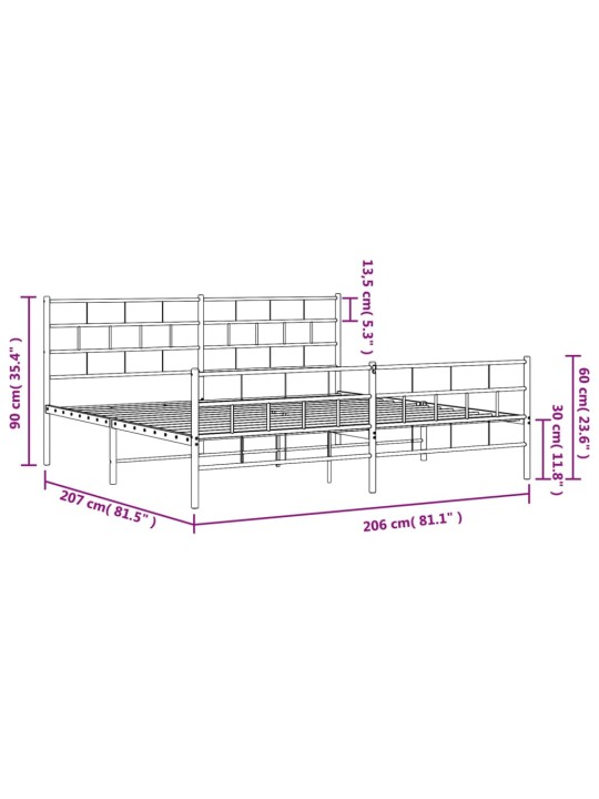 Gultas rāmis ar galvgali un kājgali, balts metāls, 200x200 cm
