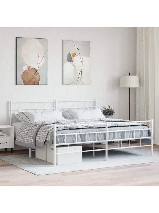 Gultas rāmis ar galvgali un kājgali, balts metāls, 200x200 cm