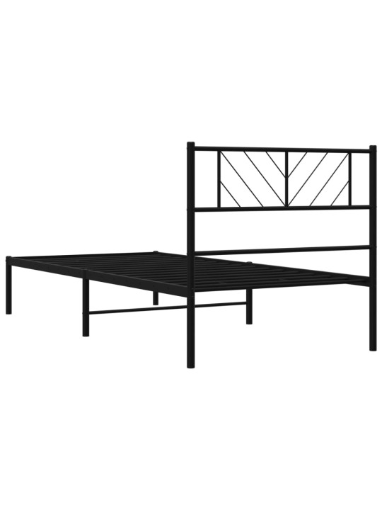 Gultas rāmis ar galvgali, melns metāls, 100x200 cm