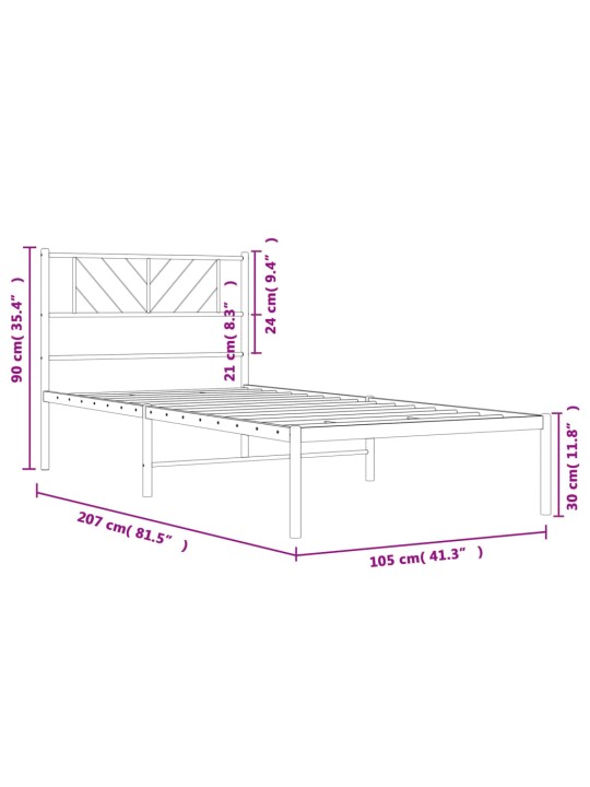 Gultas rāmis ar galvgali, melns metāls, 100x200 cm