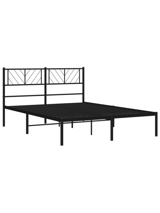Gultas rāmis ar galvgali, melns metāls, 135x190 cm
