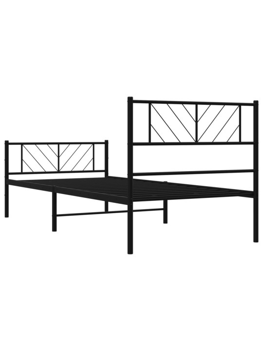 Gultas rāmis ar galvgali un kājgali, melns metāls, 75x190 cm
