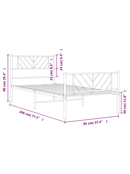 Gultas rāmis ar galvgali un kājgali, melns metāls, 90x190 cm