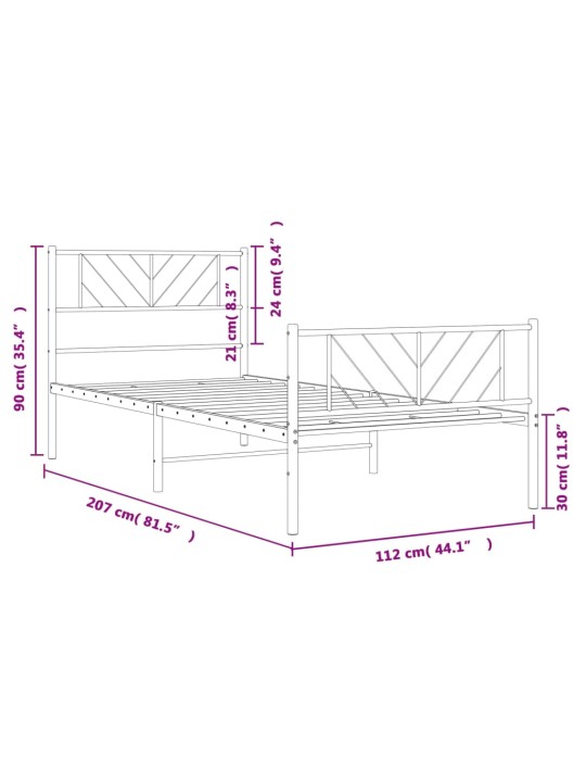 Gultas rāmis ar galvgali un kājgali, melns metāls, 107x203 cm