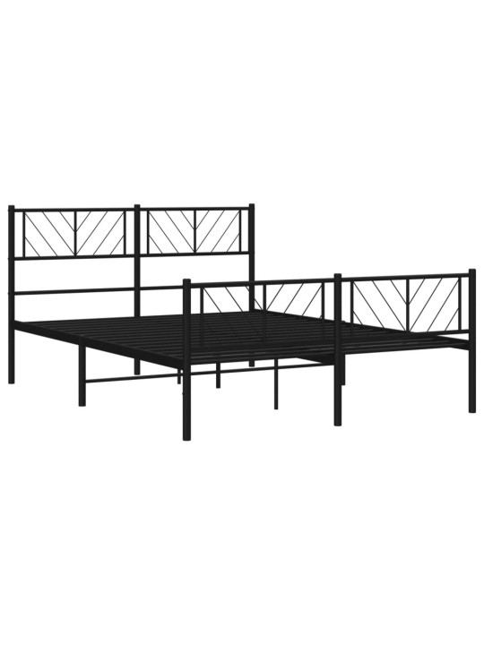 Gultas rāmis ar galvgali un kājgali, melns metāls, 135x190 cm