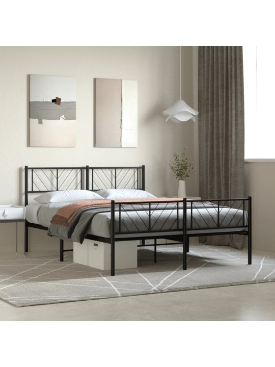 Gultas rāmis ar galvgali un kājgali, melns metāls, 140x200 cm