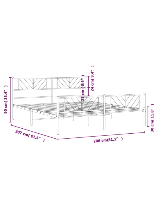 Gultas rāmis ar galvgali un kājgali, melns metāls, 200x200 cm