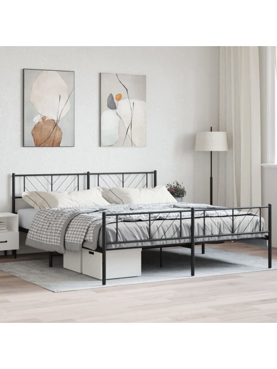 Gultas rāmis ar galvgali un kājgali, melns metāls, 200x200 cm