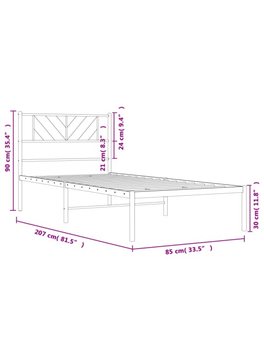 Gultas rāmis ar galvgali, balts metāls, 80x200 cm