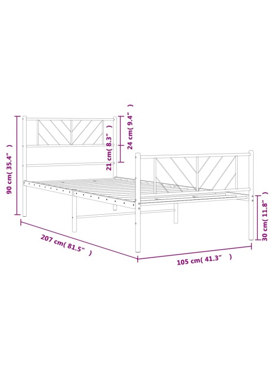 Gultas rāmis ar galvgali un kājgali, balts metāls, 100x200 cm