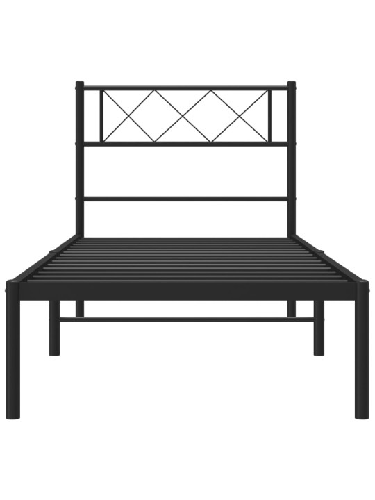 Gultas rāmis ar galvgali, melns metāls, 100x200 cm