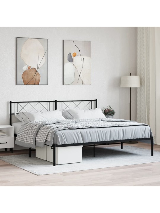 Gultas rāmis ar galvgali, melns metāls, 180x200 cm
