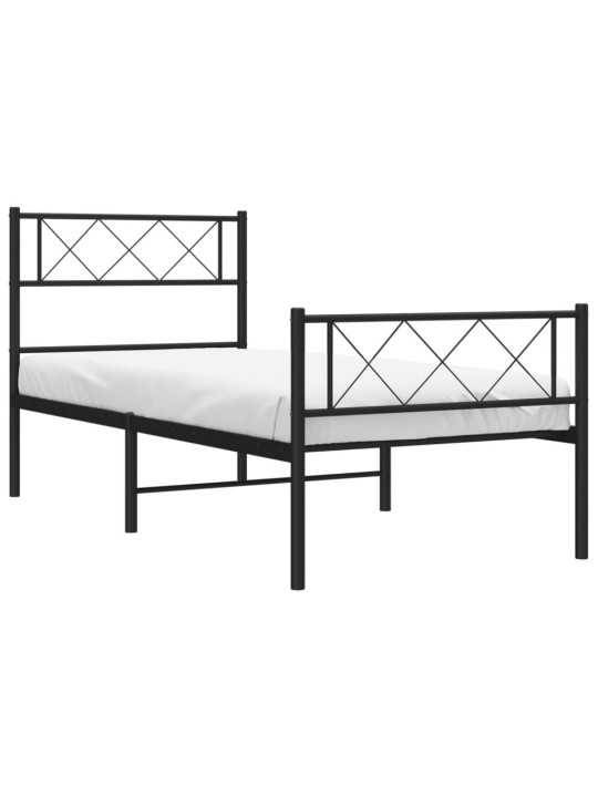 Gultas rāmis ar galvgali un kājgali, melns metāls, 75x190 cm