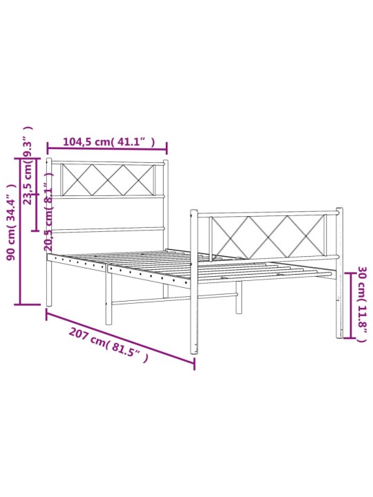 Gultas rāmis ar galvgali un kājgali, melns metāls, 100x200 cm