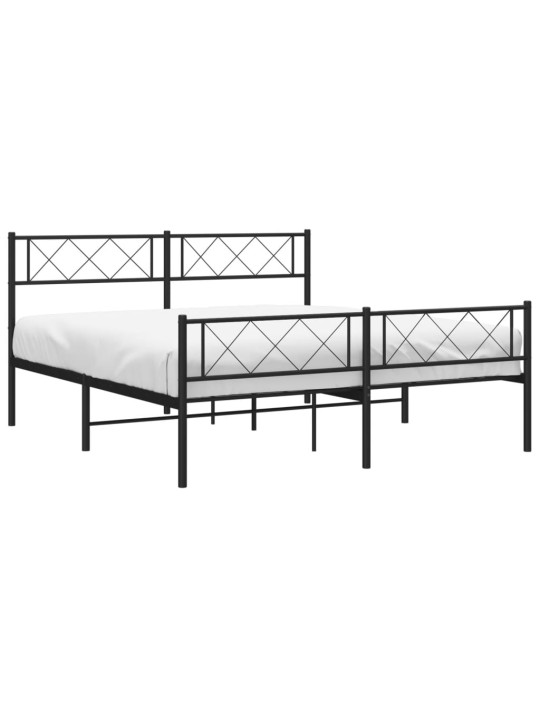 Gultas rāmis ar galvgali un kājgali, melns metāls, 135x190 cm