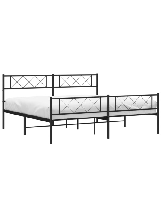 Gultas rāmis ar galvgali un kājgali, melns metāls, 200x200 cm