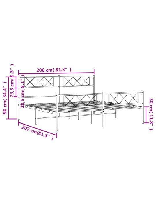 Gultas rāmis ar galvgali un kājgali, melns metāls, 200x200 cm
