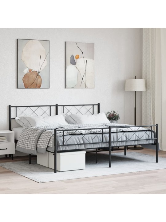 Gultas rāmis ar galvgali un kājgali, melns metāls, 200x200 cm