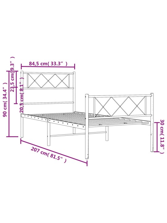 Gultas rāmis ar galvgali un kājgali, balts metāls, 80x200 cm