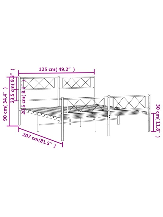 Gultas rāmis ar galvgali un kājgali, balts metāls, 120x200 cm