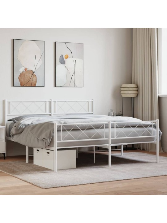 Gultas rāmis ar galvgali un kājgali, balts metāls, 135x290 cm