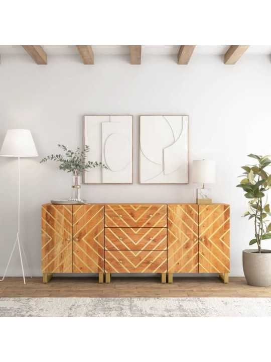 Skapīši, 3 gab., brūns un melns, 60x33,5x75 cm, mango masīvkoks