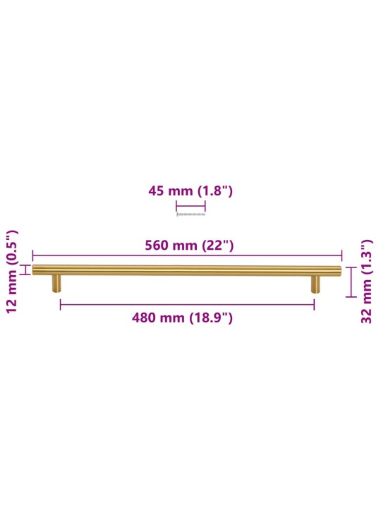 Skapja rokturi, 5 gab., zelta, 480 mm, nerūsējošais tērauds
