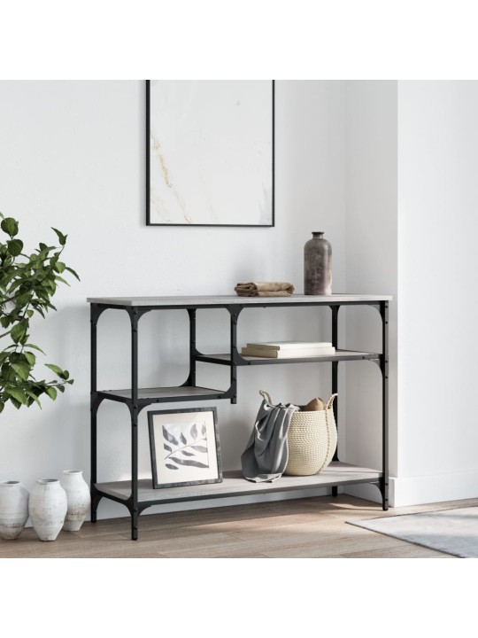 Konsoles galdiņš ar plauktiem, pelēks koks, 100x35x75 cm