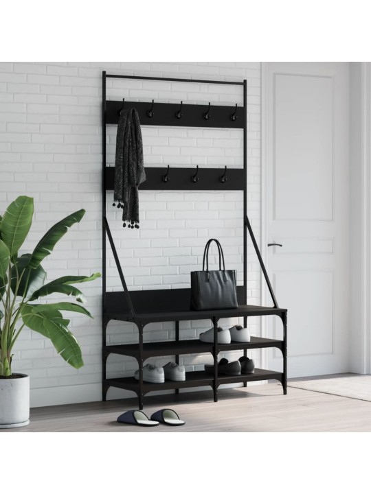 Drēbju pakaramais ar apavu plauktu, melns, 100x40x184 cm