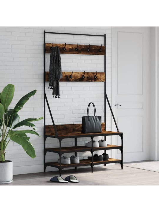 Drēbju pakaramais ar apavu plauktu, ozola krāsā, 100x40x184 cm