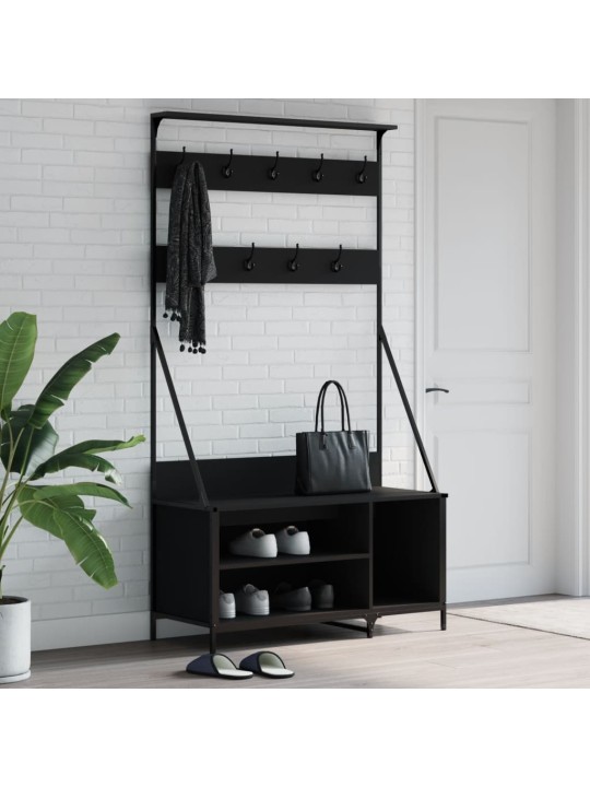 Drēbju pakaramais ar apavu plauktu, melns, 100x41x184 cm