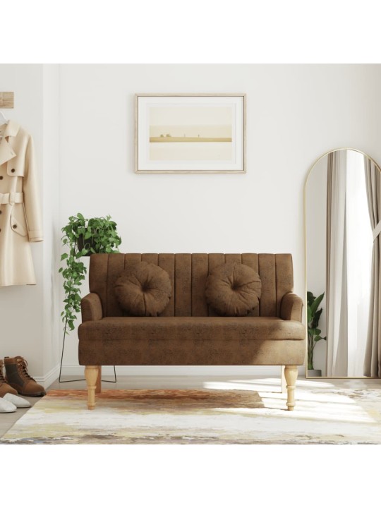 Sols ar spilveniem, brūns, 113x64,5x75,5 cm, mākslīgā zamšāda