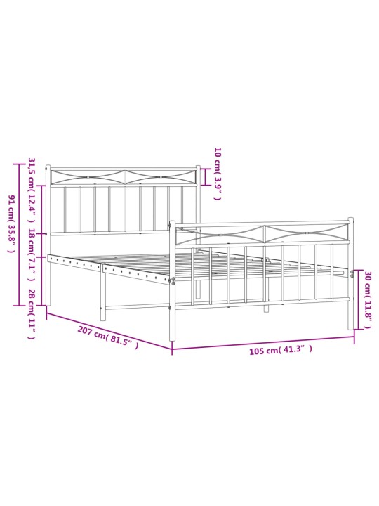 Gultas rāmis ar galvgali un kājgali, melns metāls, 100x200 cm