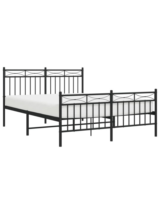 Gultas rāmis ar galvgali un kājgali, melns metāls, 140x190 cm