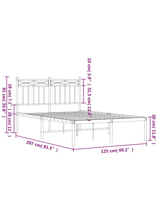 Gultas rāmis ar galvgali, balts metāls, 120x200 cm