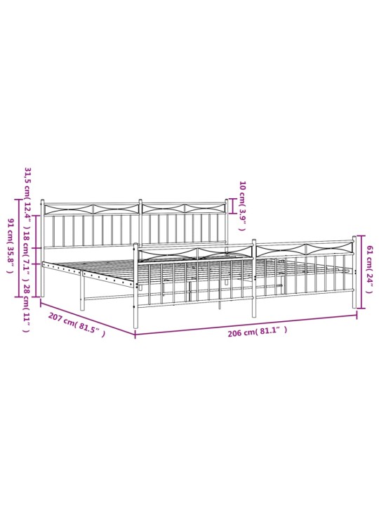 Gultas rāmis ar galvgali un kājgali, balts metāls, 200x200 cm