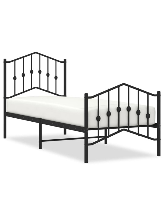 Gultas rāmis ar galvgali un kājgali, melns metāls, 75x190 cm