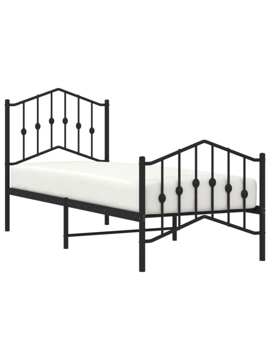 Gultas rāmis ar galvgali un kājgali, melns metāls, 75x190 cm