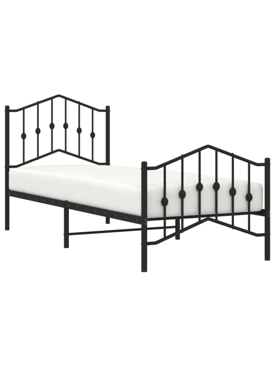 Gultas rāmis ar galvgali un kājgali, melns metāls, 90x200 cm