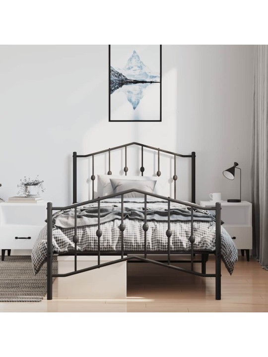 Gultas rāmis ar galvgali un kājgali, melns metāls, 100x190 cm