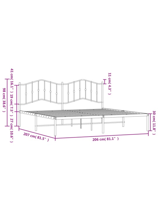 Gultas rāmis ar galvgali, balts metāls, 200x200 cm