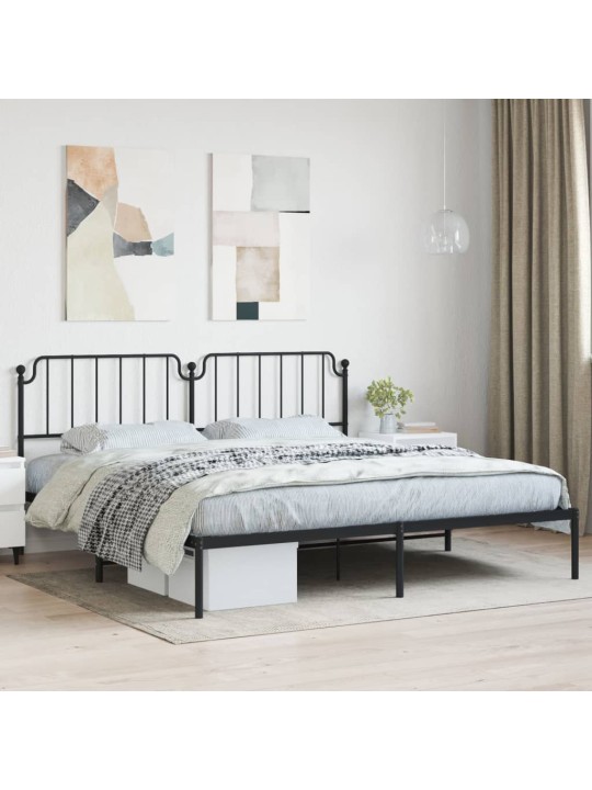 Gultas rāmis ar galvgali, melns metāls, 200x200 cm